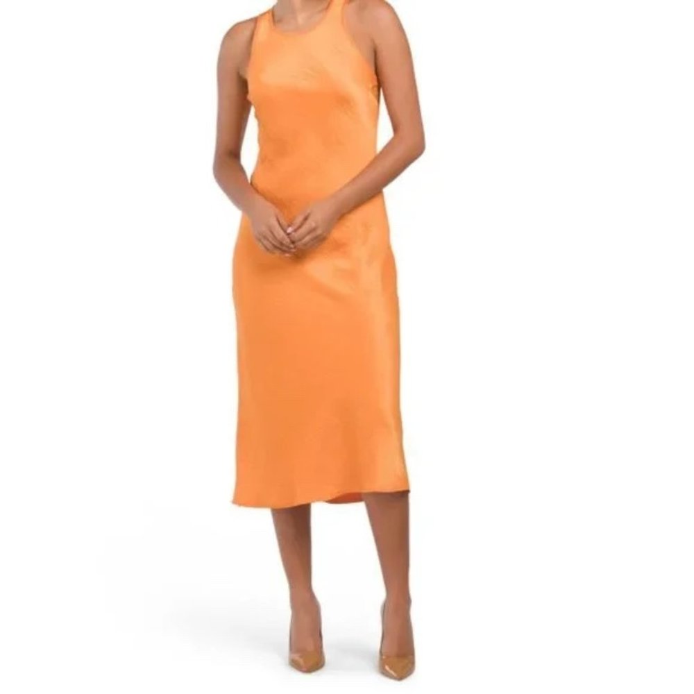 Orange House of Harlow 1960 Satin Tank Midi Dress